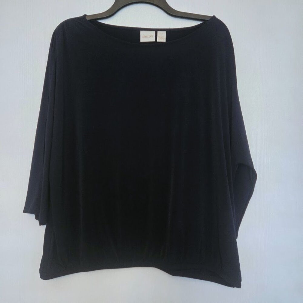 Chico's dark navy top with 3/4 cutout‎ sleeves Size 2/L